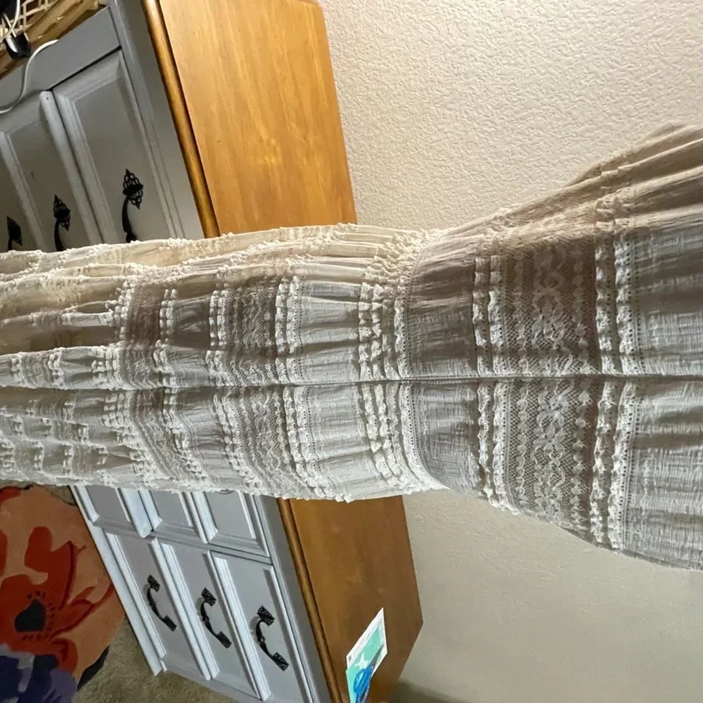 Eliza J Creme Crochet Lace Maxi Dress Women Sz 6 Tiered Lined Cottagecore Boho